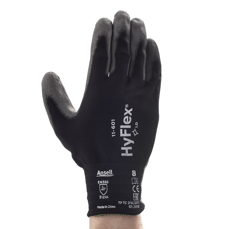 Ansell 11-601 Hyflex Palm-side Coated Black/Grey Gloves Size 6